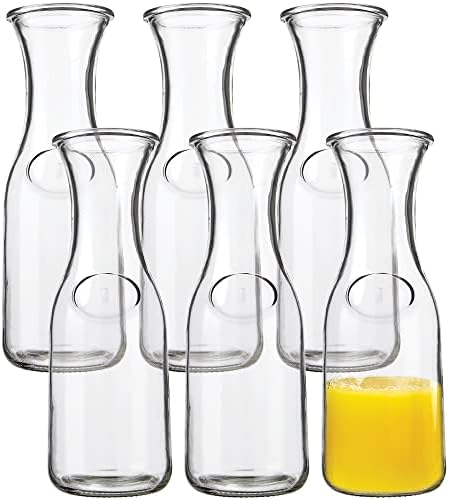 קרף זכוכית 1 ליטר - קנקן שתייה ויין אלגנטי קארף דקאנטר - סט קארפה של 6 - קפיצות בר מימוזה וכוסות