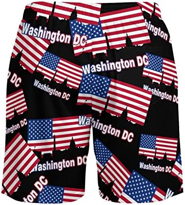 אמריקאי דגל וושינגטון גברים של בגד ים עם דחיסת אוניית 2 ב 1 מהיר יבש חוף מכנסיים קצרים עם כיסים
