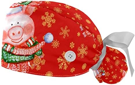 2 מחשבים אחות קרצוף כובעים נשים שיער ארוך, סנטה צ'ופר בערב חג המולד כובע עבודה מתכוונן עם כפתור ורצועת זיעה
