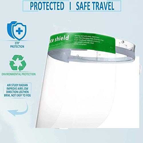 מגן פנים בטיחותי-ירוק 3 חתיכות סרט הגנה על כל הסיבוב עם עדשה אנטי ערפל ברורה, מגן שקוף קל משקל עם פס אלסטי