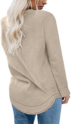 נשים של ארוך שרוול חולצות מקרית צווארון עגול קל משקל חולצות אופנה מוצק צבע בלוק רופף בסוודרים חולצות