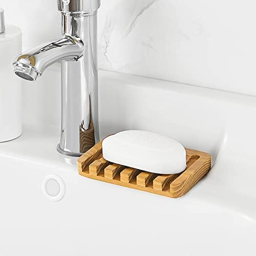 Sehoi 6 חבילות במבוק כלים סבון מעץ, מגש סבון מתנקז עצמי עם עיצוב מפל מלוכסן, מחזיק חיסכון בסבון