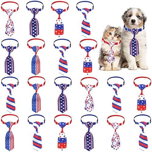פטוני 4 יולי כלב קשרי, 20 יחידות פטריוטי לחיות מחמד קשרי יום זיכרון גור קשרי אמריקאי דגל כלב עניבות כלב צווארון