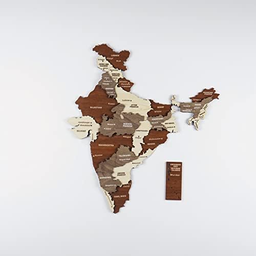 עולמות צבעוניים מרובת שכבתי עץ 3D הודו מפת הודו, מתנה לחבר הודי, הודו עיצוב קיר מעץ, מפה למטייל