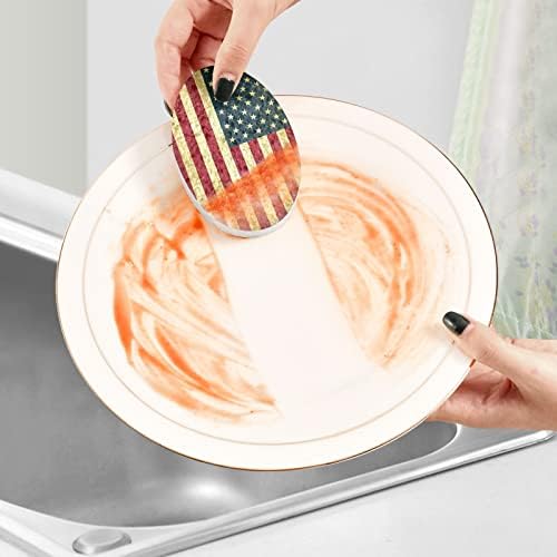 Alaza USA ארהב דגל אמריקאי דגל טבעי ספוגי מטבח תאית ספוג למנות שטיפת אמבטיה וניקוי משק בית, שאינו מגרש וידידותי