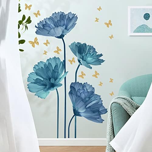 מדבקות קיר פרח כחול יצירתי חלומי 3 ד פרחים מדבקות קיר עשה זאת בעצמך נשלף ענק בצבעי מים 4 פרחוני זהב הניצוץ