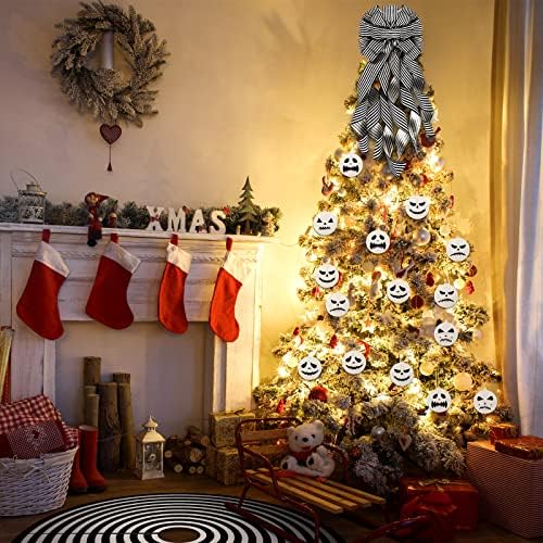 Canlierr 26 PCS קישטונים לחג המולד ליל כל הקדושים חצאית עץ שחור ולבן 24 יחידים תלויים קישוטים מעץ