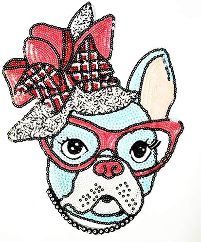 ג'מבו גדול כלב חמוד כלב חיות מחמד פיטבול בולדוג אדום פרח קשת פרח מצוירת טלאי קריקטורה רקום גלאה גלאה