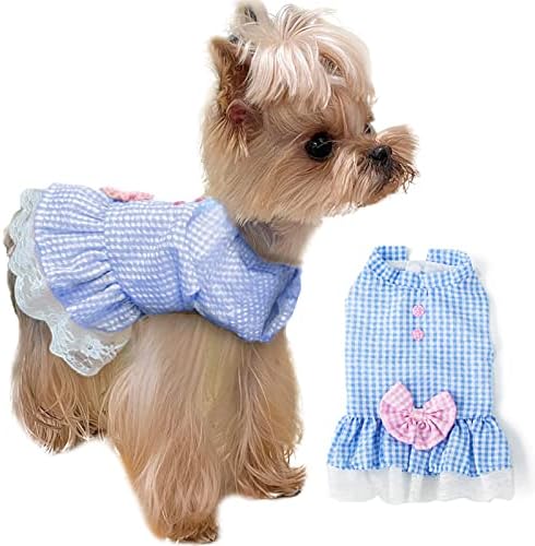 שמלת קיץ של כלב טנגז'י משובצת משובצת חמוד קשת קשת ללא שרוולים ללא שרוולים תלבושות גור תלבושות גור