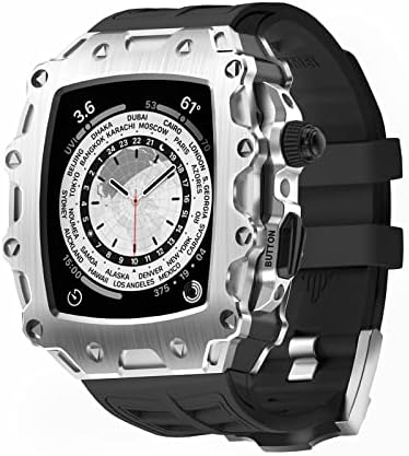 ערכת שינוי EKSIL לסדרת Apple Watch 8 7 45 ממ לוחית מתכת+רצועת גומי לסדרת IWatch 6 SE 5 4 44 ממ כיסוי