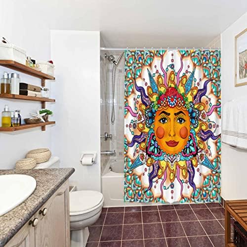 Allenjoy 72 x 72 צבעוני טלוורה מקסיקני שמש פנים וילון מקלחת למקלחת אמבטיה סט חדר אמנות בוהו אמנות