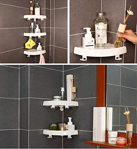 LLXC ללא מקדחה מדפי מקלחת פינת אמבטיה דבק קיר אמבטיה קיר פינת אחסון מחזיק אחסון מטבח מתלה לאחסון