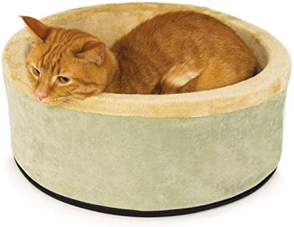 מוצרי חיות מחמד תרמו-קיטי מיטת חתול מחוממת קטנה בגודל 16 אינץ ' מרווה / טאן
