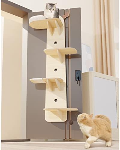 4-רמות תכליתי חתול מטפס מדפי דלת רכוב אנכי חתול עץ מגדל עם שטיח מקיר לקיר קרש לחתולים מקורה