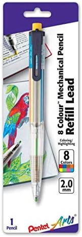 אומנויות פנטל 8 צבע עיפרון אוטומטי, צבעי קליפ מבטא שונים, עיפרון 1 ואומנויות 8 צבע עיפרון אוטומטי,
