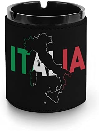 מפת דגל איטליה מאפרה עור נייד מגש אפר סיגריות עגול לקישוט מכוניות משרד ביתי