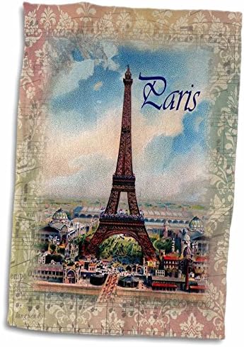 תמונת ורד תלת מימדית של מגדל אייפל על גיליון המוזיקה הישן עם מגבת יד פריז, 15 x 22