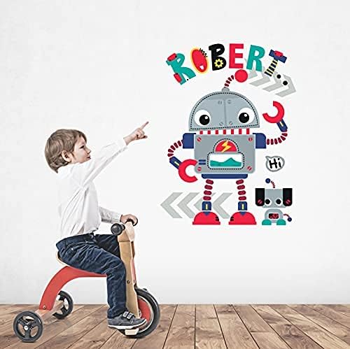 מדבקות קיר רובוט - שם מדבקות קיר - שם נער מותאם אישית מדבקות למשתלה עיצוב קיר - רובוט וול עיצוב