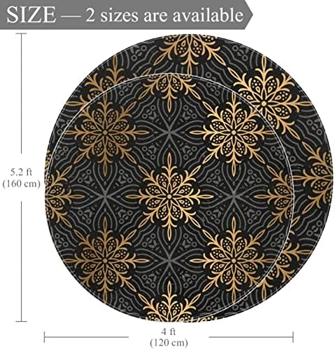 Llnsupply ילדים שטיח 5 רגל שטיחים שטח עגול גדול לבנות בנות תינוקת - דפוס פרחים שחור זהוב, תפאורה