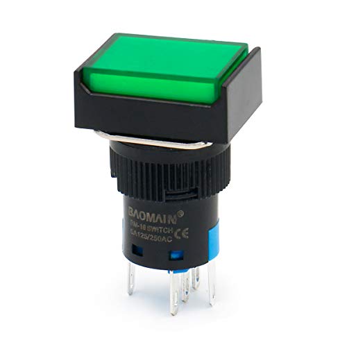 BAOMAIN 16 ממ לחצן כפתור מתג תפס מכסה מלבני LED מנורת אור ירוק DC 12V SPDT 5 PIN 5 חבילה