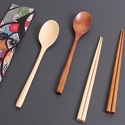 כלי סכום מעץ, כף עץ לשימוש חוזר בסגנון יפני כף עץ ומקלות אכילה, כלי סכום ניידים מכניסים כלי נסיעה כלי