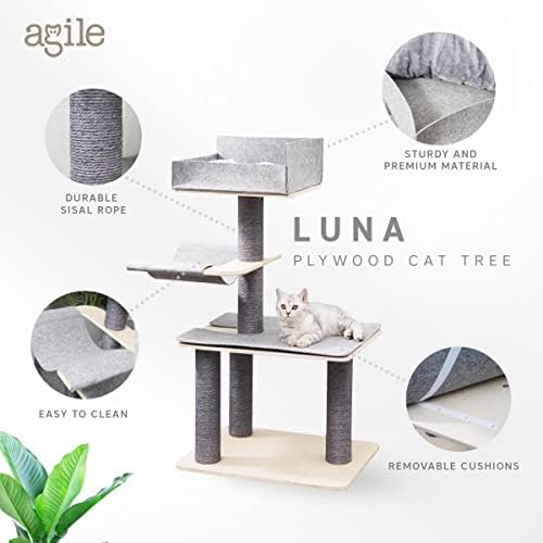 זריז 43& 34; מודרני אמיתי אורן דיקט חתול עץ מגדל עם טבעי סיסל מגרד טיפוס הודעות ונמנום ערסל