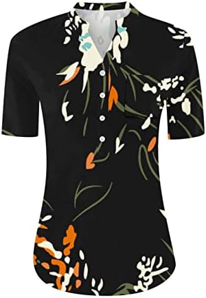 חולצות T שרוול קצר של נשים 2023 V צווארון צווארון כפתור מטה חולצה פרחים מודפסים צמרות קיץ בסיסיות