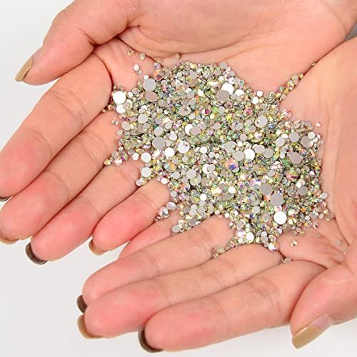 חרוזי ICAI 10000 חתיכות אבני חן 6 גדלים עגול זכוכית גביש שטוחה אבני חנן עם 1TWEEZER
