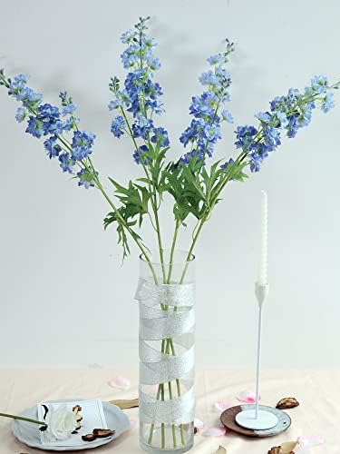 Zooeyoosoose Blue Delphinium פרח מלאכותי פרח גזע ארוך 4 יחידות 33.5 אינץ 'מזויף Larkspur דמוי פו
