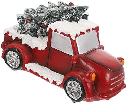 עיצוב מכוניות לוקסשיני חג המולד וינטג 'משאית אדומה עם קישוט עץ חג המולד ואורות אורות מלאכת רכב