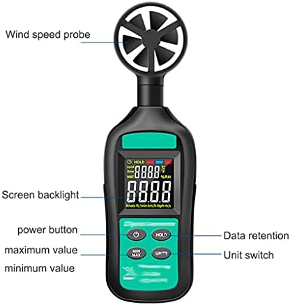 Uxzdx cujux אנמומטר דיגיטלי מהירות רוח טמפרטורת מד טמפרטורה עם תצוגת תאורה אחורית LCD