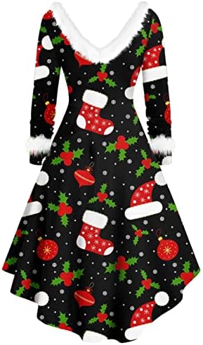 שמלות נשים שרוול חג המולד נדנדה מיני רופפת שמלת הדפס מזדמנת ארוכה שמלות נשים מזדמנים נפילות