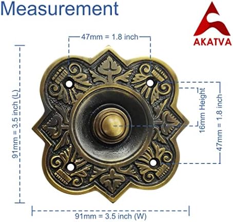 כפתור פעמון דלת Akatva עם סט ציר - 4 חתיכות צירי שער לגדרות עץ כבד - כפתור לחצן פעמון - כפתור פעמון קווי