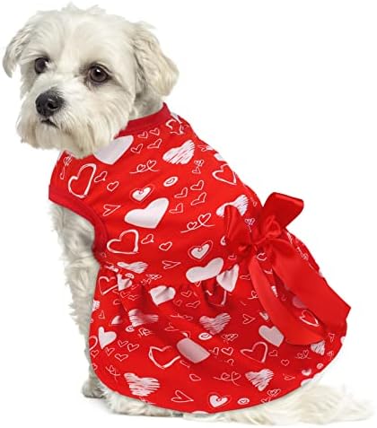 פדגוט יום האהבה שמלת כלב כותנה ילדה אדומה ילדה בגדים בגד תלבושת לב דפוס לב שמלות כלב אלגנטיות שמלת כלבים אלגנטית