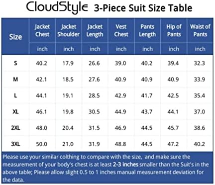 Cloudstyle Mens 3 חלקים חליפה ניגודיות מעיל אופנה מעיל אופנה יחיד של מכנסיים של מעיל חזה