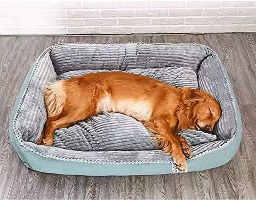 OGGO מלבן הפיך מיטת מחמד מיטת כלבים עם רקמת כפות כלבים, בגודל בינוני, על ידי טקסטיל HappyCare