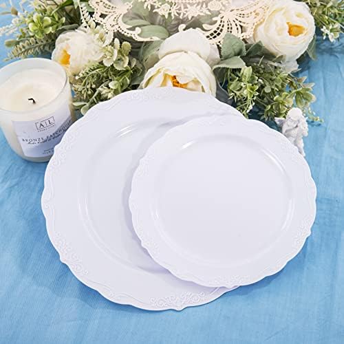 100 חתיכות לבן פלסטיק צלחות-לבן חד פעמי צלחות - פרימיום קשה פלסטיק חד פעמי צלחות לחתונה ומסיבה שימוש כולל 50