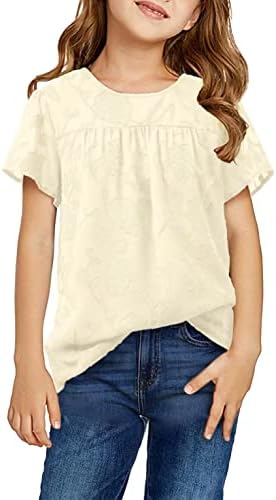 יוקלאס בנות שיפון קצר שרוול חולצות פפלום בייבידול חולצות עבור 5-15 שנים ילדים צווארון עגול