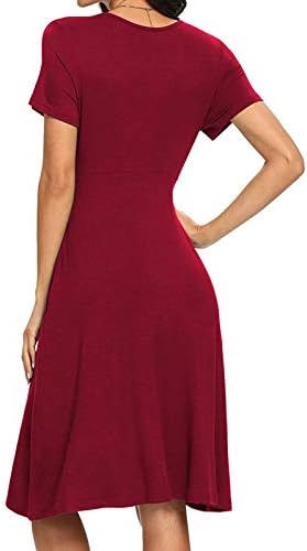 נשים קיץ שמלות 2023 מקרית מוצק הדפסת צווארון קצר שרוול גבוה מותן הברך אורך חוף שמלה אדום