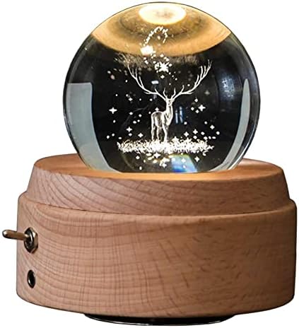 קופסת מוסיקה של כדור קריסטל צבי זוהר קופסת מוסיקה מסתובבת עם מנורה מקרן המתאימה למסיבת יום הולדת
