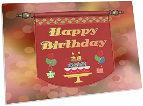 3רוז שמח יום הולדת 29 באנר, עוגה עם מתנות ובלונים - משטח שולחן מקום מחצלות