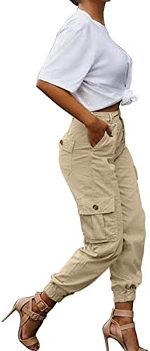 מכנסי מטען Qwent נשים אימון רחבי מכנסיים מזדמנים מותניים גבוהים מכנסיים מוצקים מכנסיים כושר חותלות כפתור מכנסיים