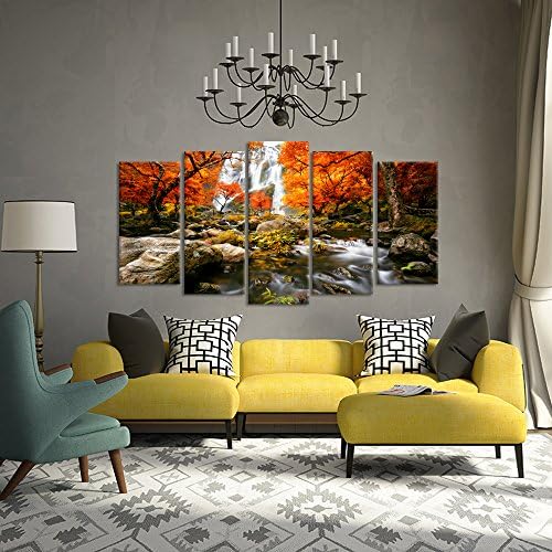קריאטיבי אמנויות - סתיו יער מפלי מים 5 חתיכה מודרני עטוף ז ' יקלה בד הדפסי יצירות אמנות נוף עץ ציורי תמונות
