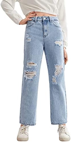 מכנסי ג 'ינס קרועים בגזרה גבוהה של נערה צעירה עם מכנסי ג' ינס עם כיסים