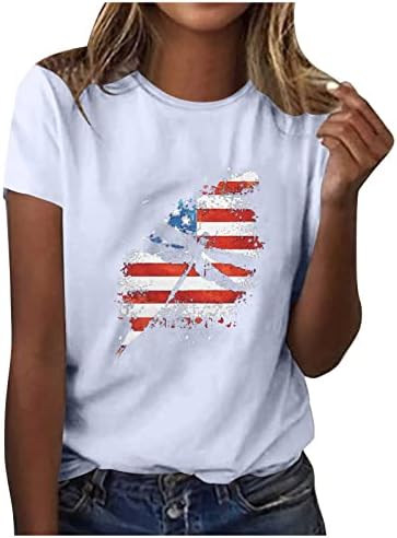 4 יולי של נשים חולצות T כוכבות חולצת הדפס מפוספסת יום עצמאות יום טיס 2023 טוניקות שרוול קצר בקיץ טוניקות