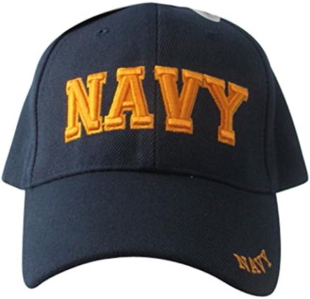 קייס, חיל הים האמריקני עם כיתוב חיל הים בגוש זהב על כובע בייסבול קדמי, כחול