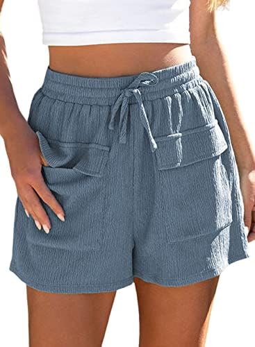Dokotoo נשים 2023 מכנסיים קצרים מזדמנים שרוך מותניים כיסים קדמיים מכנסי קיץ אלסטיים נוחים עם כיסים S-XL