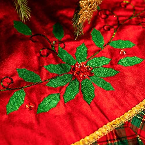 ולרי מדלין 48 אינץ 'אדום ירוק זהב אדום זהב גדול עץ חג המולד קישטורים עם דפוס עלי הולי וטרטן