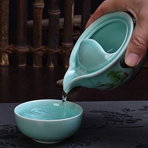 סט התה של Longquan Celadon Gaiwan צבוע ביד קונג פו פו כולל 1 סיר 1 כוס עשוי בסין