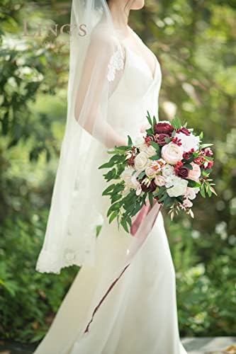 הרגע של לינג 11 אינץ 'מרסלה וסומק פרחים מלאכותיים זר כלות, זרי חתונה לכלה, לטקס חתונה ויום השנה